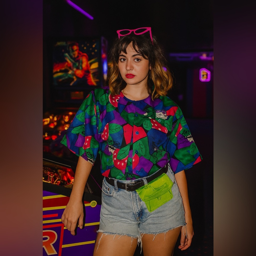 TANJAY | Multicolor Abstract Blouse Short Sleeve Bright Colors
